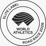 World Athletics Elite Label Road Race 2026 certification badge with concentric circles and stylized athlete figure